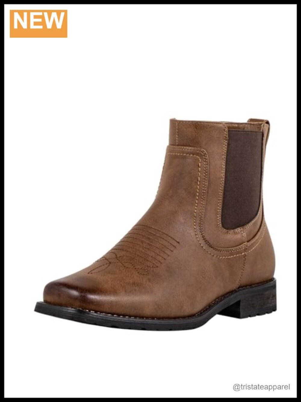 Men's Square Toe Western Chelsea Boots Faux Leather Pull On Work Boots